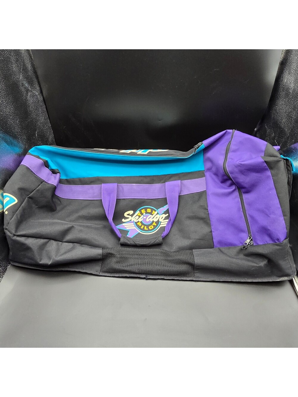 Vintage 90s Ski-Doo Pilot Snowmobile Gear Duffel Bag Color Block Teal Purple